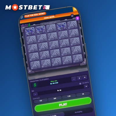 Mostbet Mines balanced board showing four mines and a rising multiplier badge