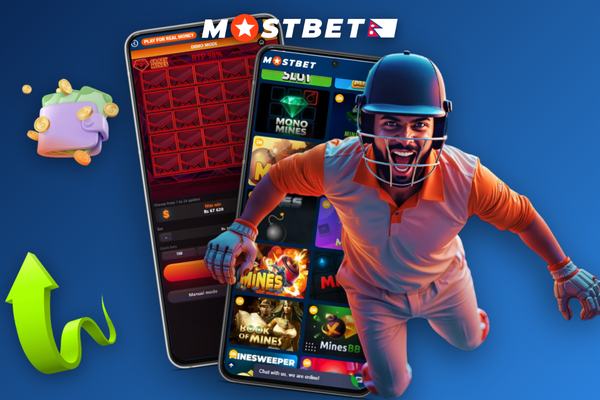 Hand tapping cash out on a Mostbet Mines grid loaded with revealed gems