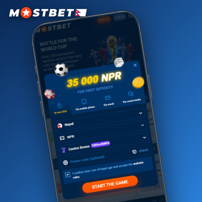One-click Mostbet create account button tapped on a mobile screen
