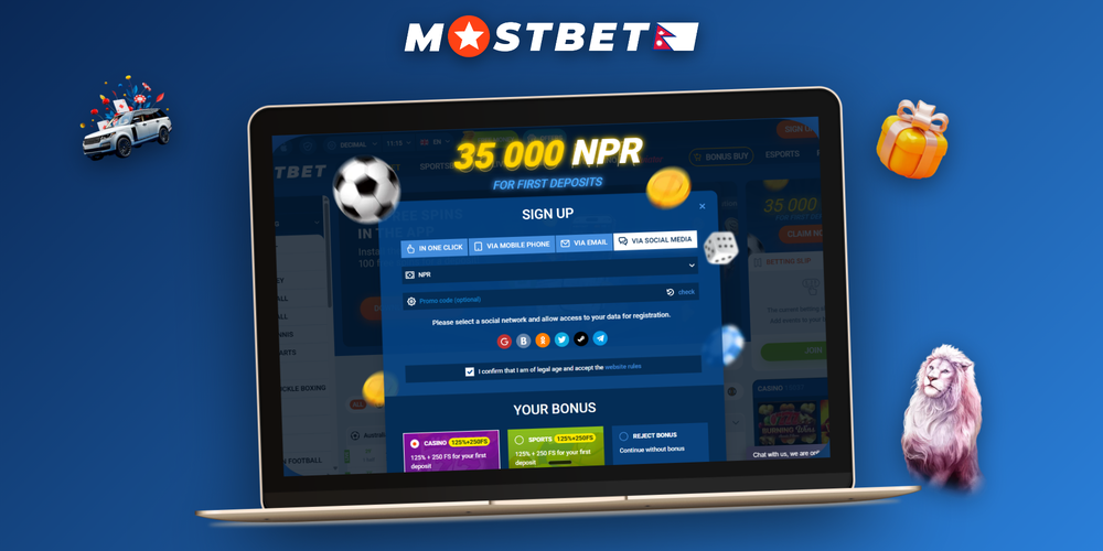 Mostbet registration screen displayed on smartphone and laptop for Nepali users